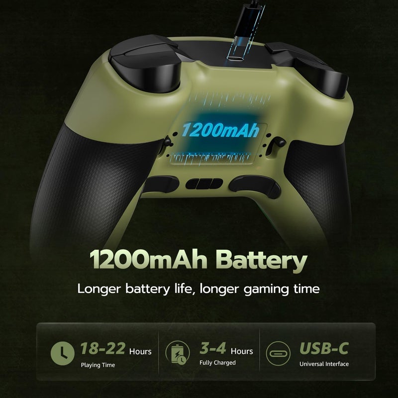 ISHAKO Wireless PC Controller, Hall Effect Gaming Controller with 1000Hz Polling Rate, 3-Stage Adjustable Triggers, 4 Macro Back Buttons, Bluetooth/2.4G/Wired Gamepad Compatible with Windows PC, Switch, iOS, Android, Steam Deck - Green - Image 3